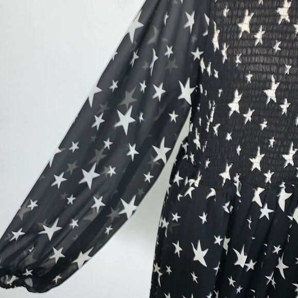 Asos Design Shirred Smocked Star Print Mini Dress Black & White Sz 10 - Picture 6 of 11